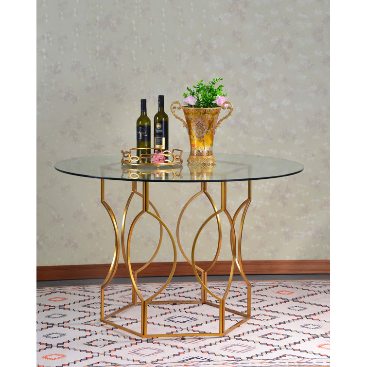 House of Hampton® Amir Round Glass Top Metal Base Dining Table Wayfair